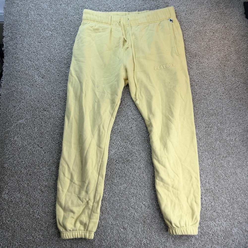 Playboy By PacSun Sweatpants Mens Medium Yellow Fleece Elastic Waist Joggers